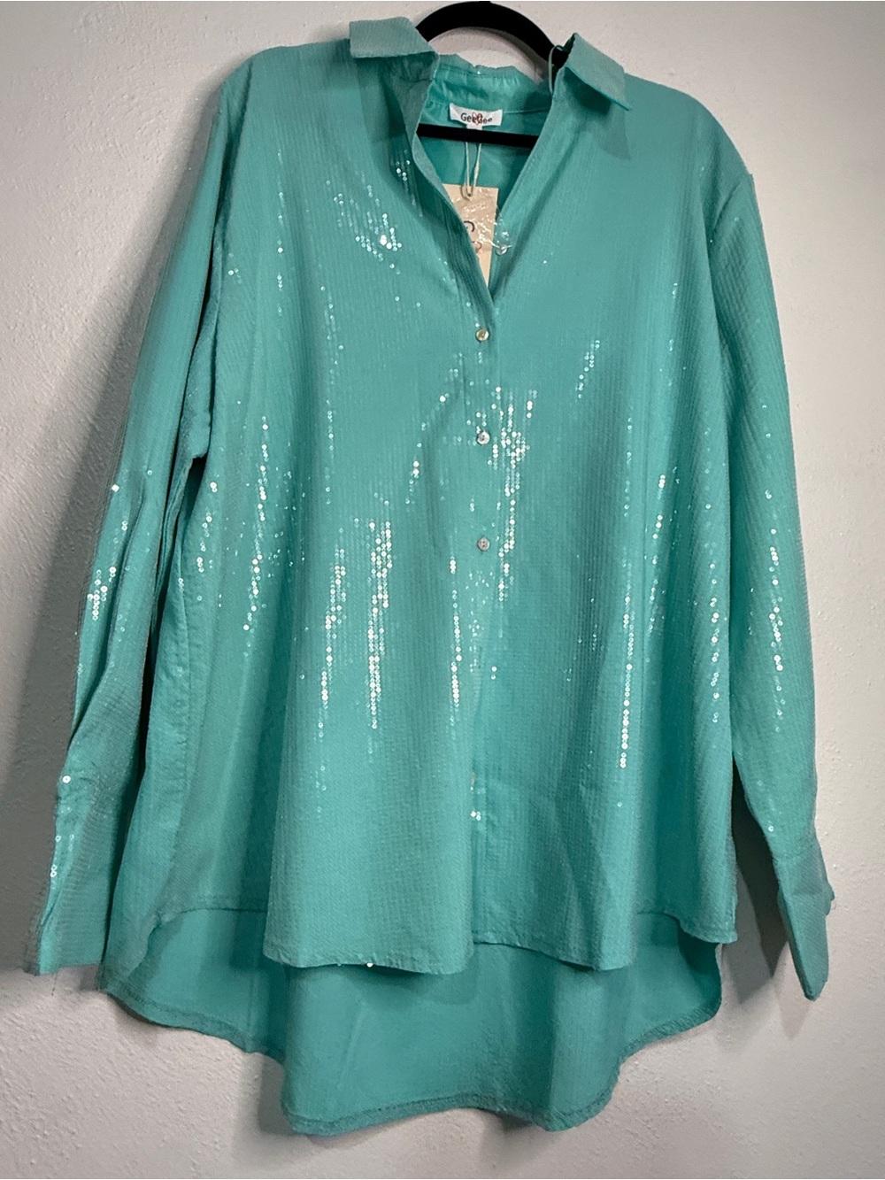GeeGee Teal Sequin Button-Front Women's Top. Sz 2XL. NWT. - Picture 5 of 11
